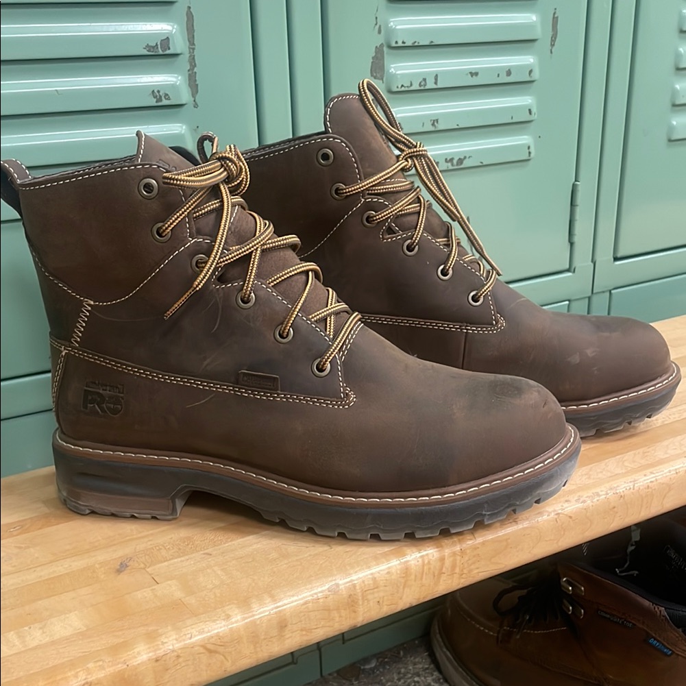 Timberland Pro Men's Dark Brown Leather Work Boots With Gold Laces